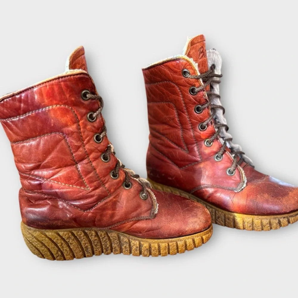 Vtg Husky by Bastien Banff Leather Lace Up Snow Platform Boots Women Size 6